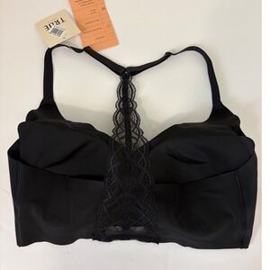 True & Co Womens True Body Triangle Lace Racerback Bralette Size M Black